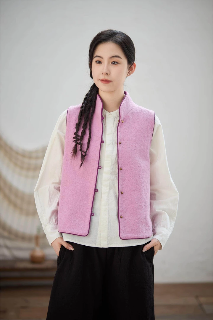 照本堂双面提花马夹女士立领短款中式国风特价款w12190