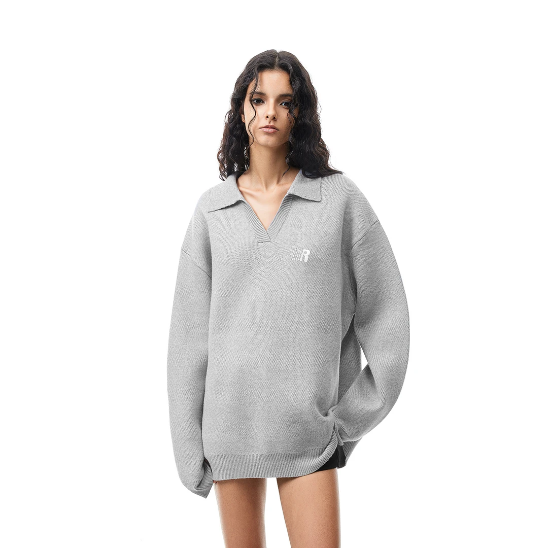 【黄俊捷同款】FDR V领翻领R字针织衫毛衣男女秋冬季情侣打底上衣