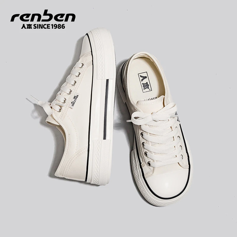 人本官方旗舰店2025爆款厚底帆布鞋女款秋季新款潮流百搭运动板鞋