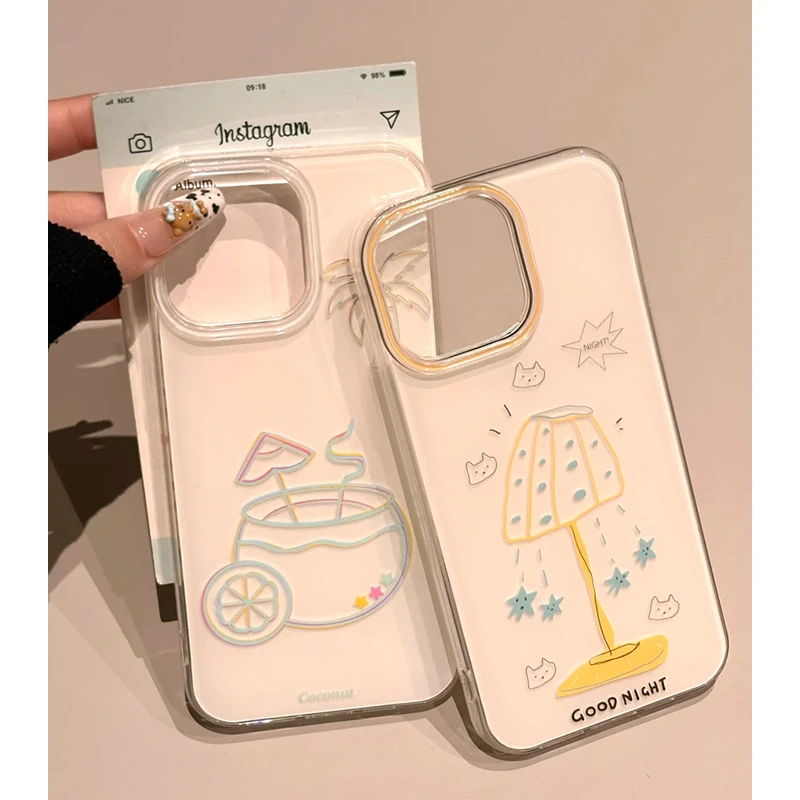 雅天立线条椰子猫咪适用iPhone16苹果手机壳15华为vivo小米oppo