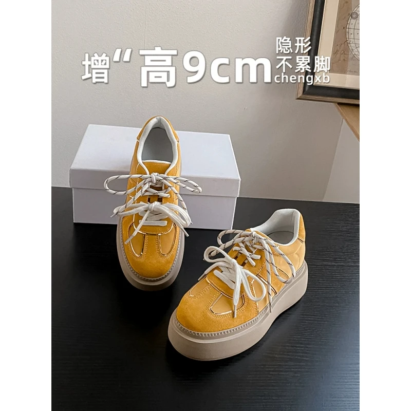 【凡语】内增高松糕厚底9cm柠檬黄德训鞋女夏运动休闲百搭板鞋