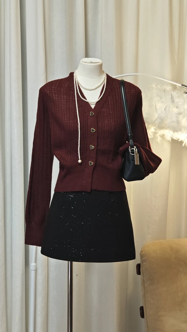 毛衣开衫外搭针织上衣设计感高级感v领 68313