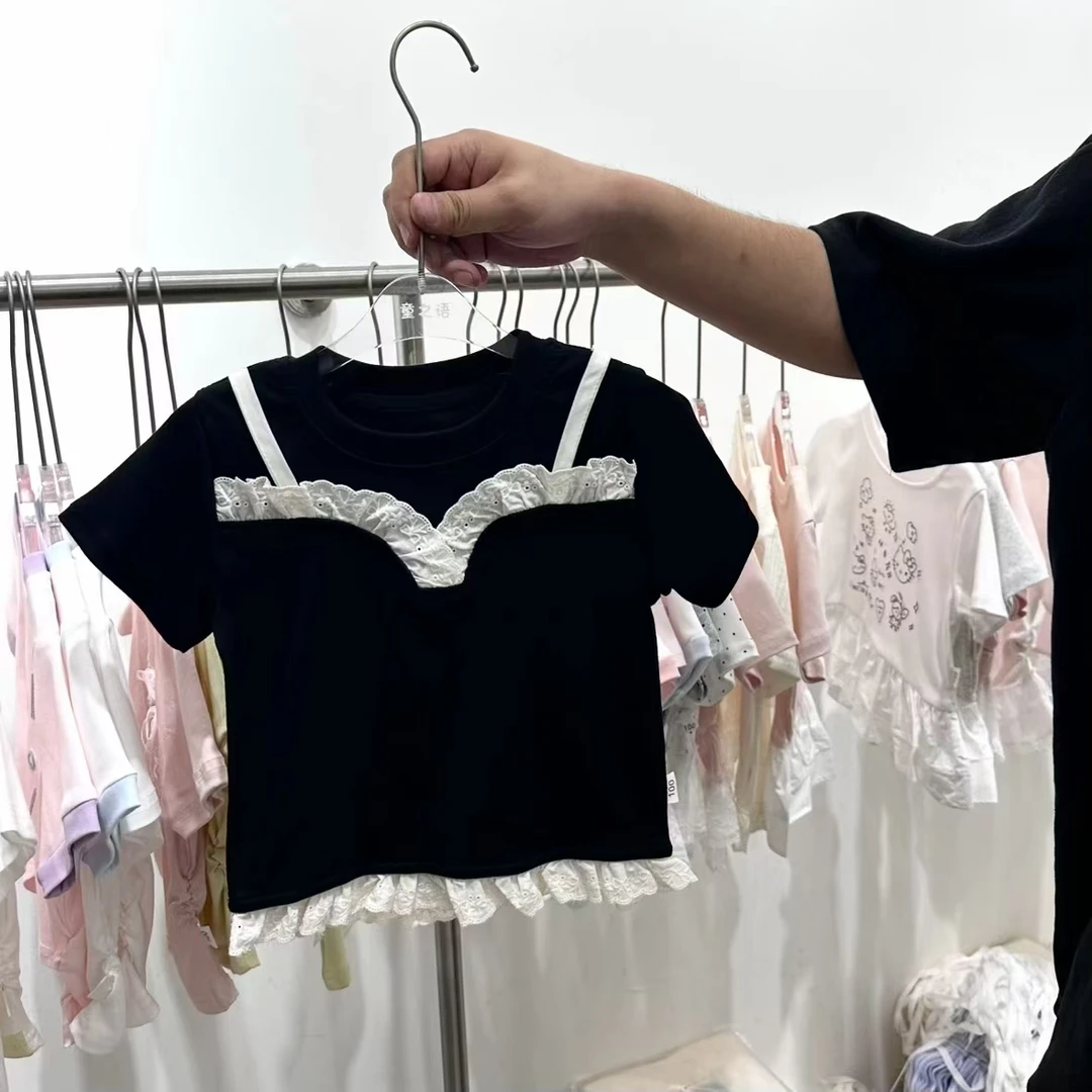 【线下品牌童装童之语】女童夏季假两件棉质短袖T恤 251475