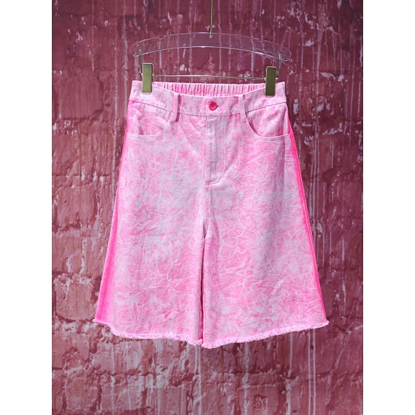 【韩哥女装】夏季欧货设计师桃红色高腰A字休闲牛仔短裤8392