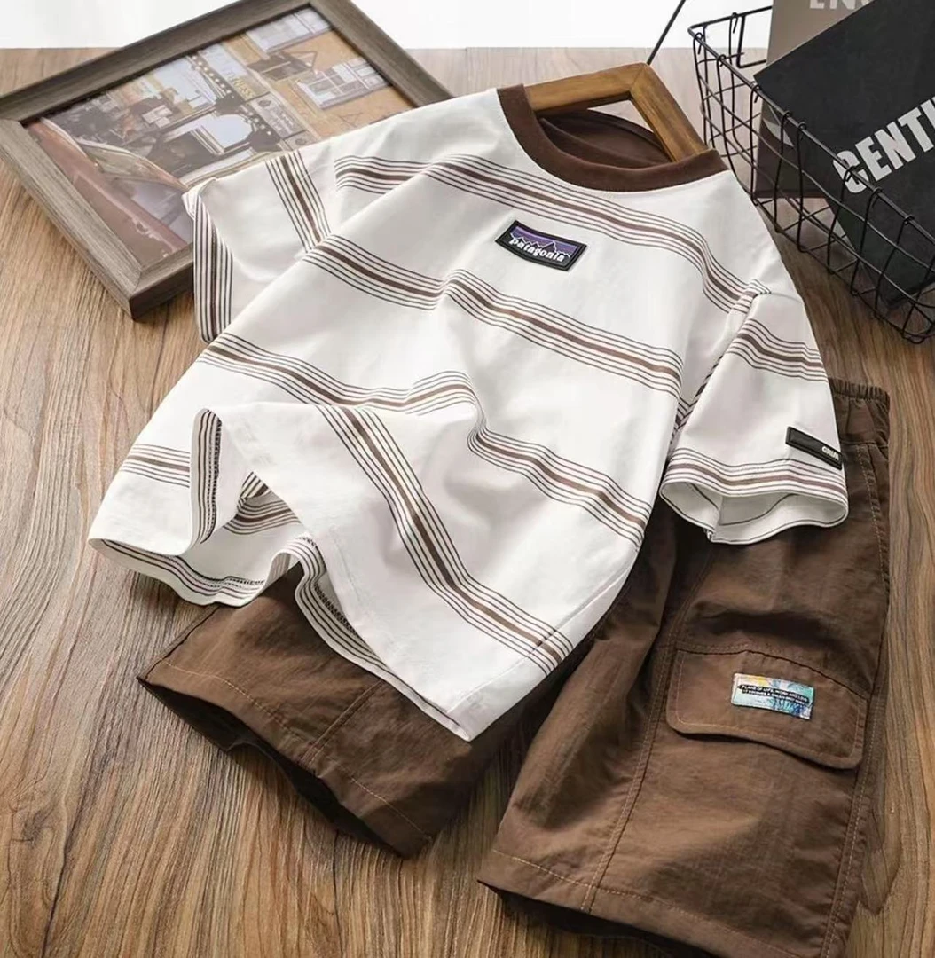 男童夏装条纹套装中大儿童装短袖T恤男孩夏季短裤两件套24LVS601