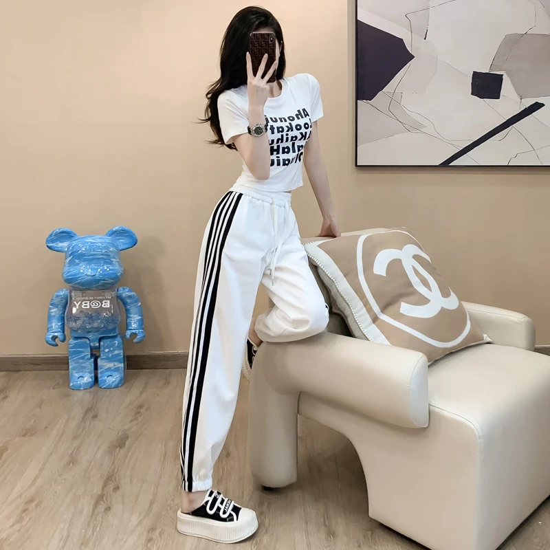 圆领修身短袖运动套装女夏2025韩版潮休闲裤两件套洋气时尚跳舞服