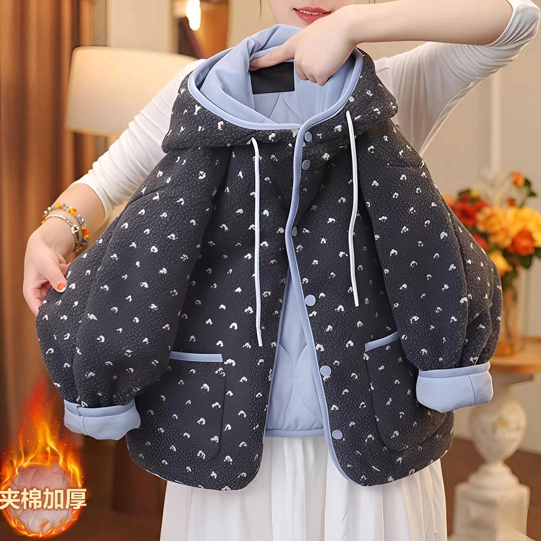 女童爱心夹棉毛毛衣2025新款秋冬连帽二棉加厚羊羔绒加棉外套棉服