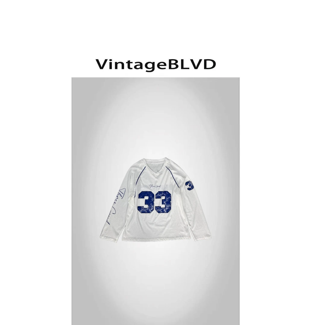 【奥莉】2025春夏:新款小众设计师球衣数字印花长袖T9041