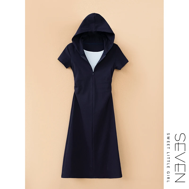 7【现货】帽衫裙⑧七七146小个子复古收腰连帽连衣裙女夏季小美说