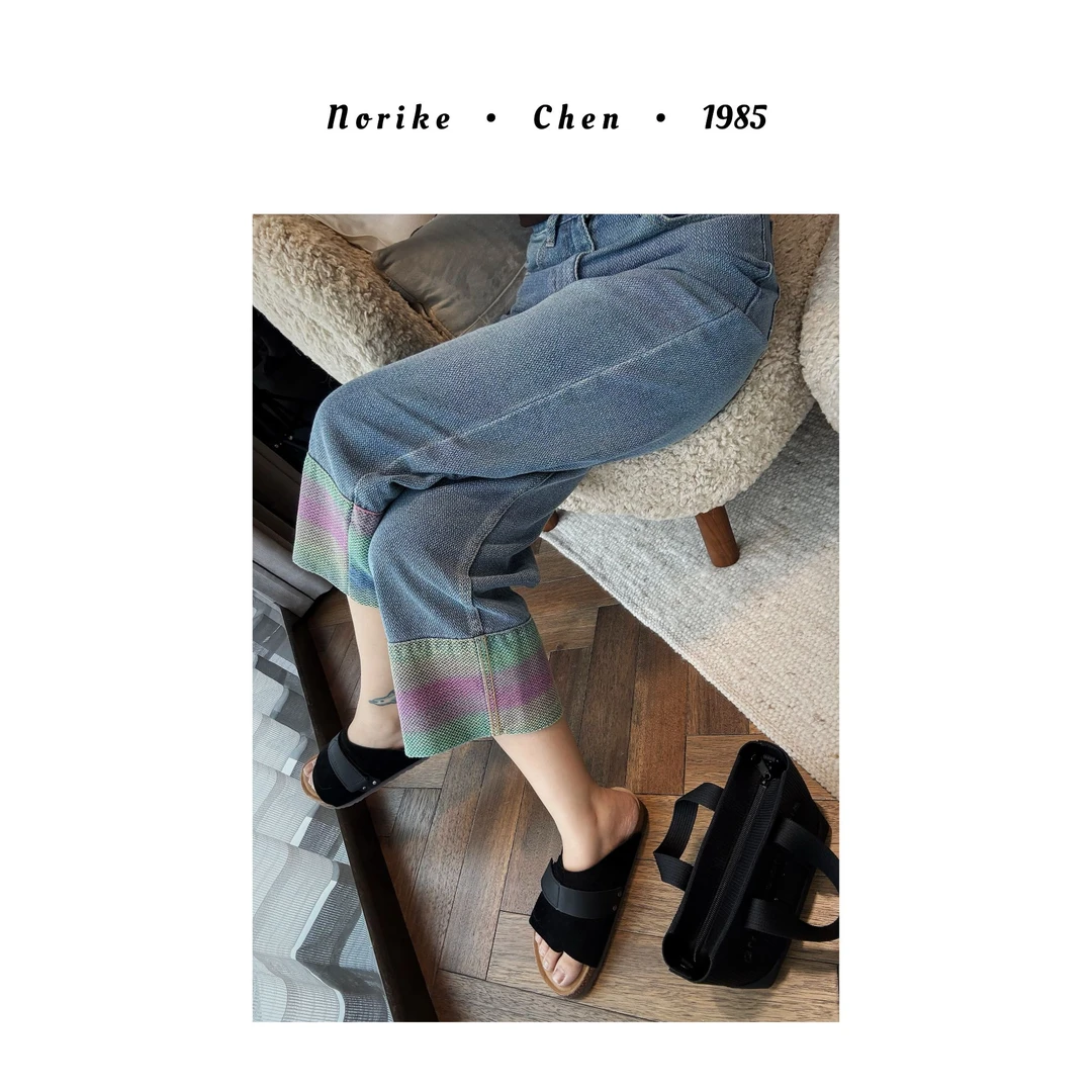 Norike/Norike彩虹牛仔裤高腰显瘦柔软舒适翻边水洗牛仔裤NK57141