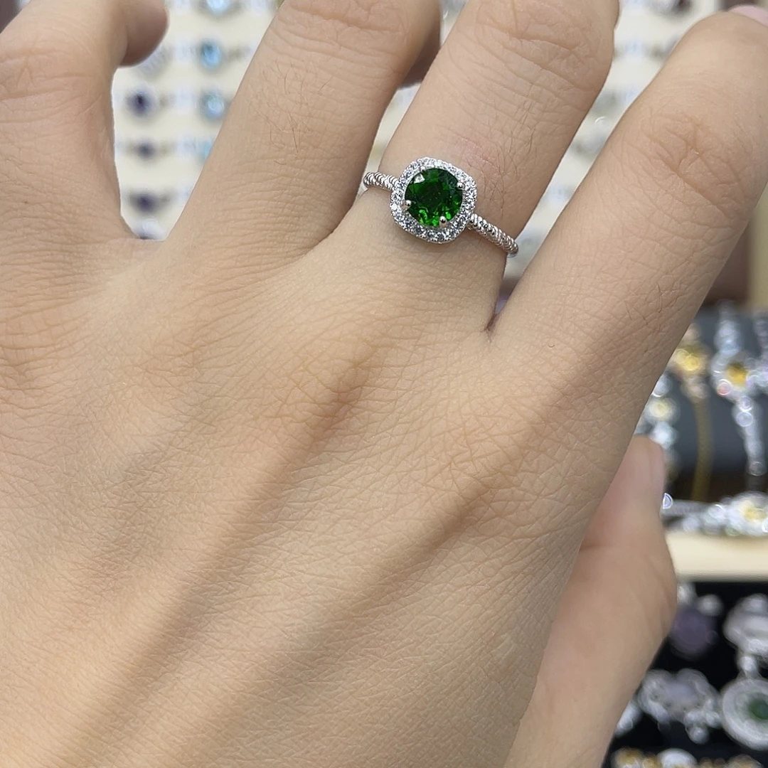 祖母绿银S925镶嵌戒指