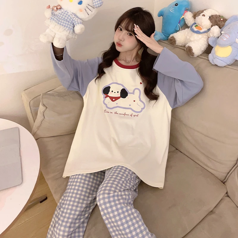 秋季长袖小狗薄款可爱甜美2025女秋冬季睡衣少女睡衣家居服卡通