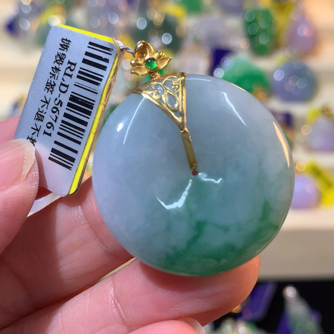 翡翠18K金镶嵌吊坠(不含链)