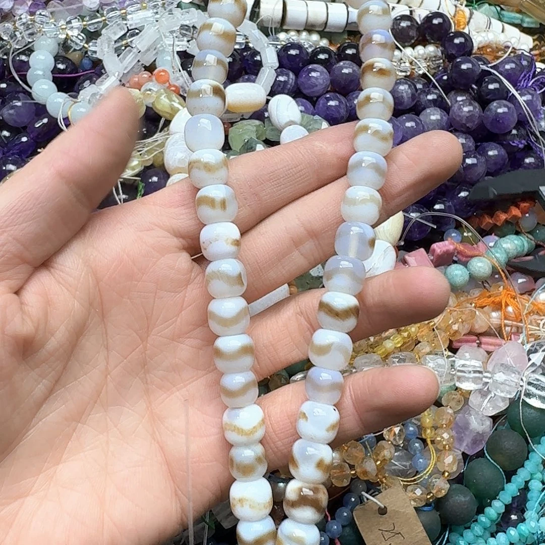 繁***星玛瑙/玉髓合金珠宝半成品一条10mm天朱