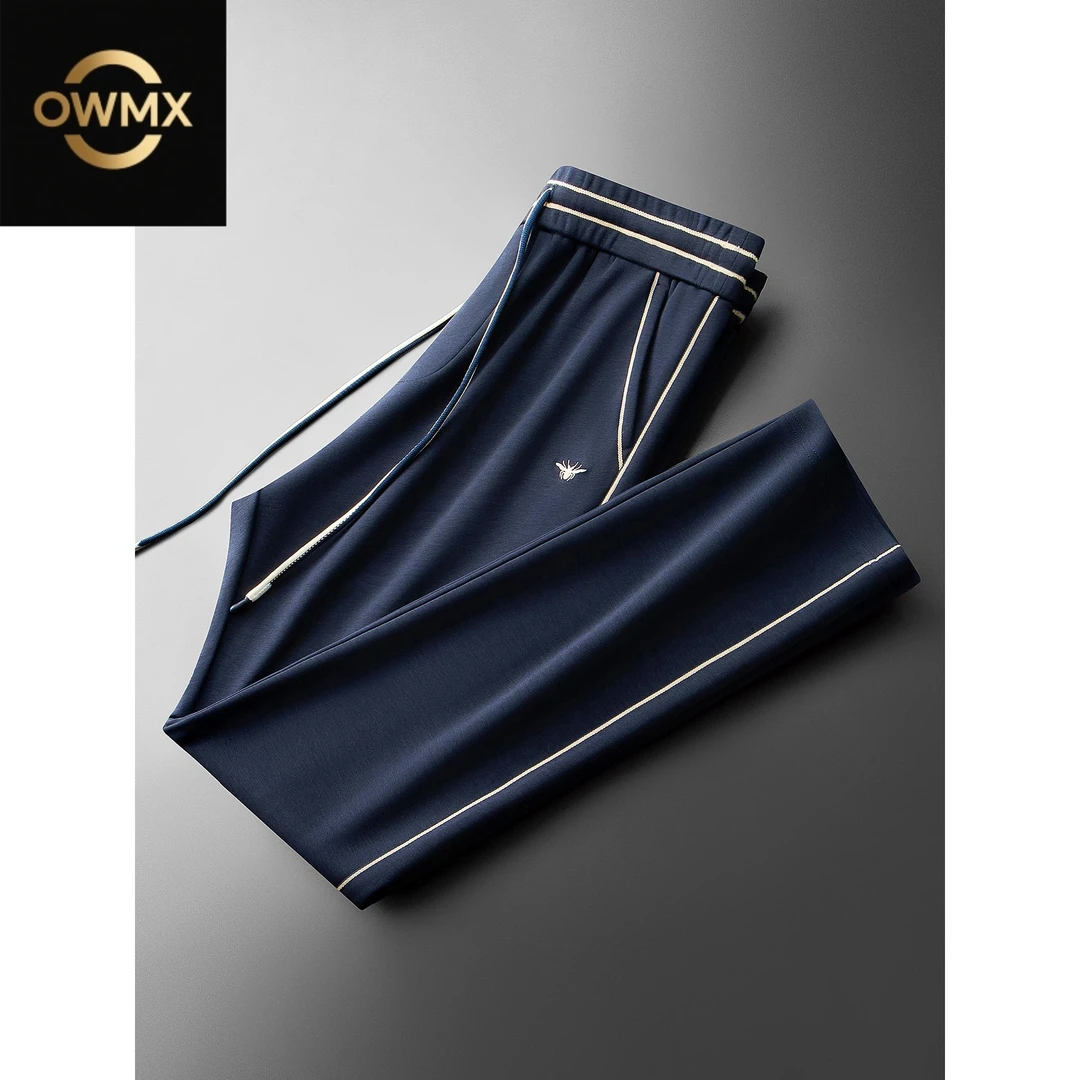 秋季时尚撞色蜜蜂刺绣运动卫裤高端莫代尔裤子男士直筒休闲裤男款