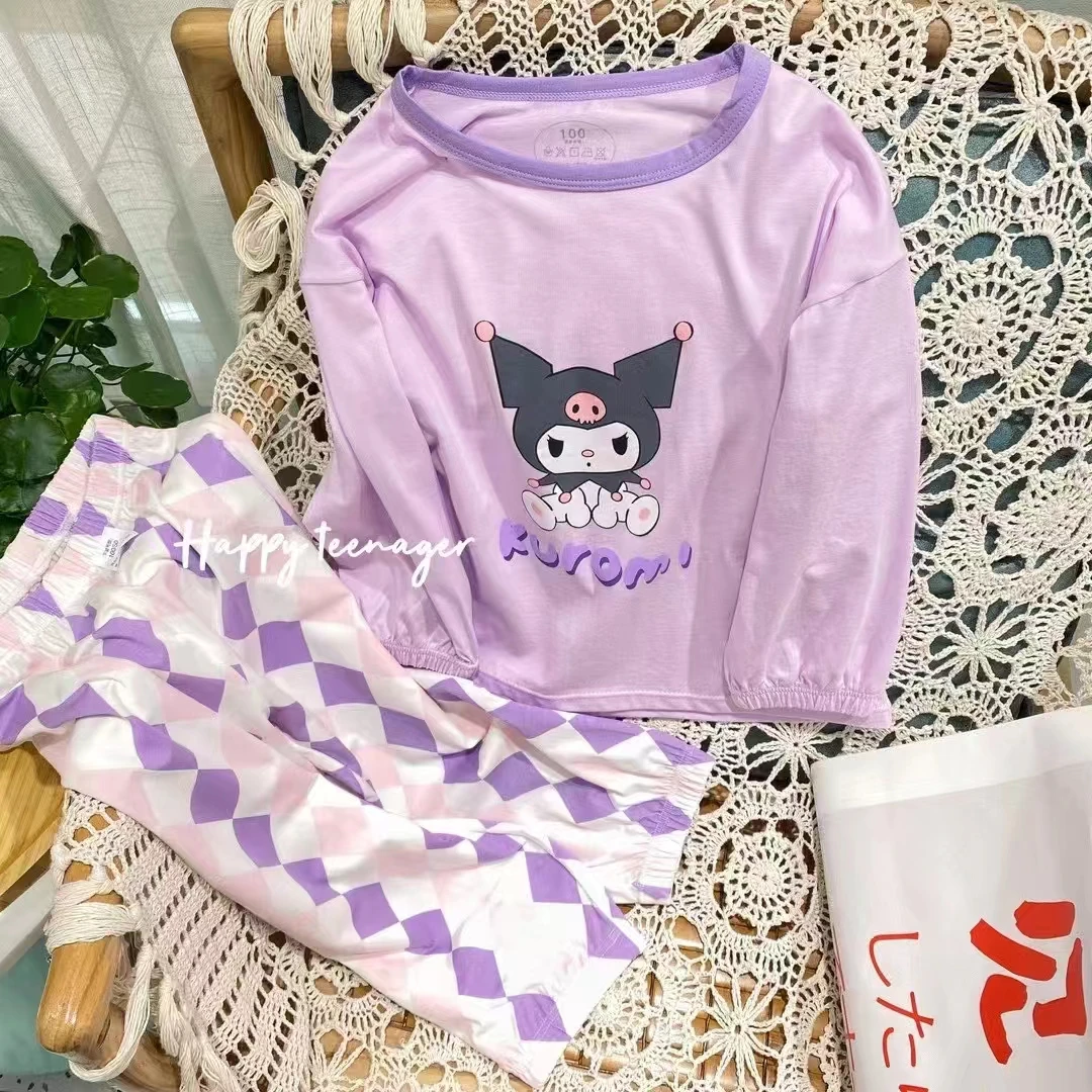 家居服套装紫色库洛米女童休闲女孩夏季夏款家居服长袖四季款儿童