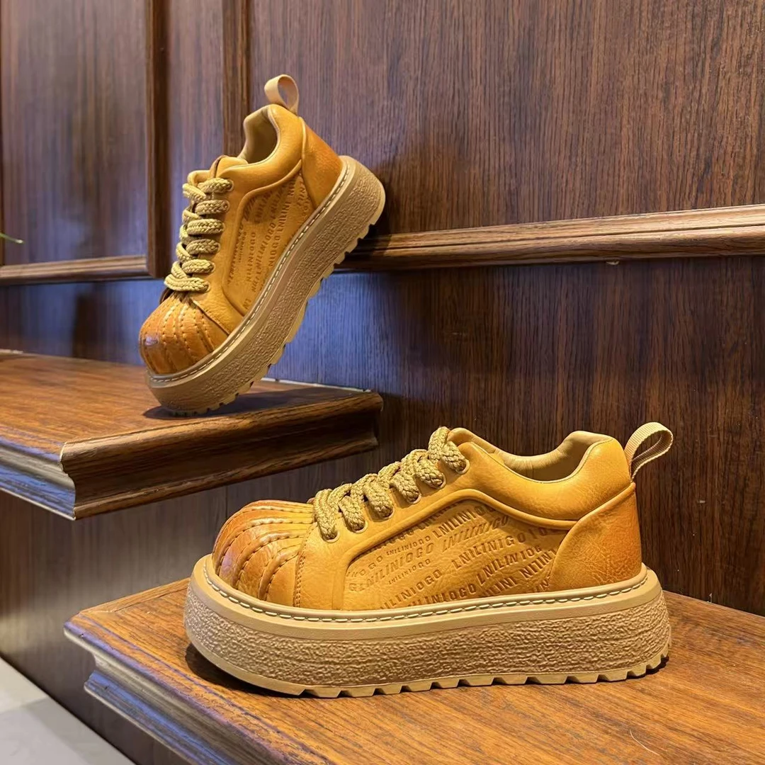 男鞋潮流巴恩风厚底百搭皮革拼接休闲鞋低帮系带单棉时尚复古鞋子