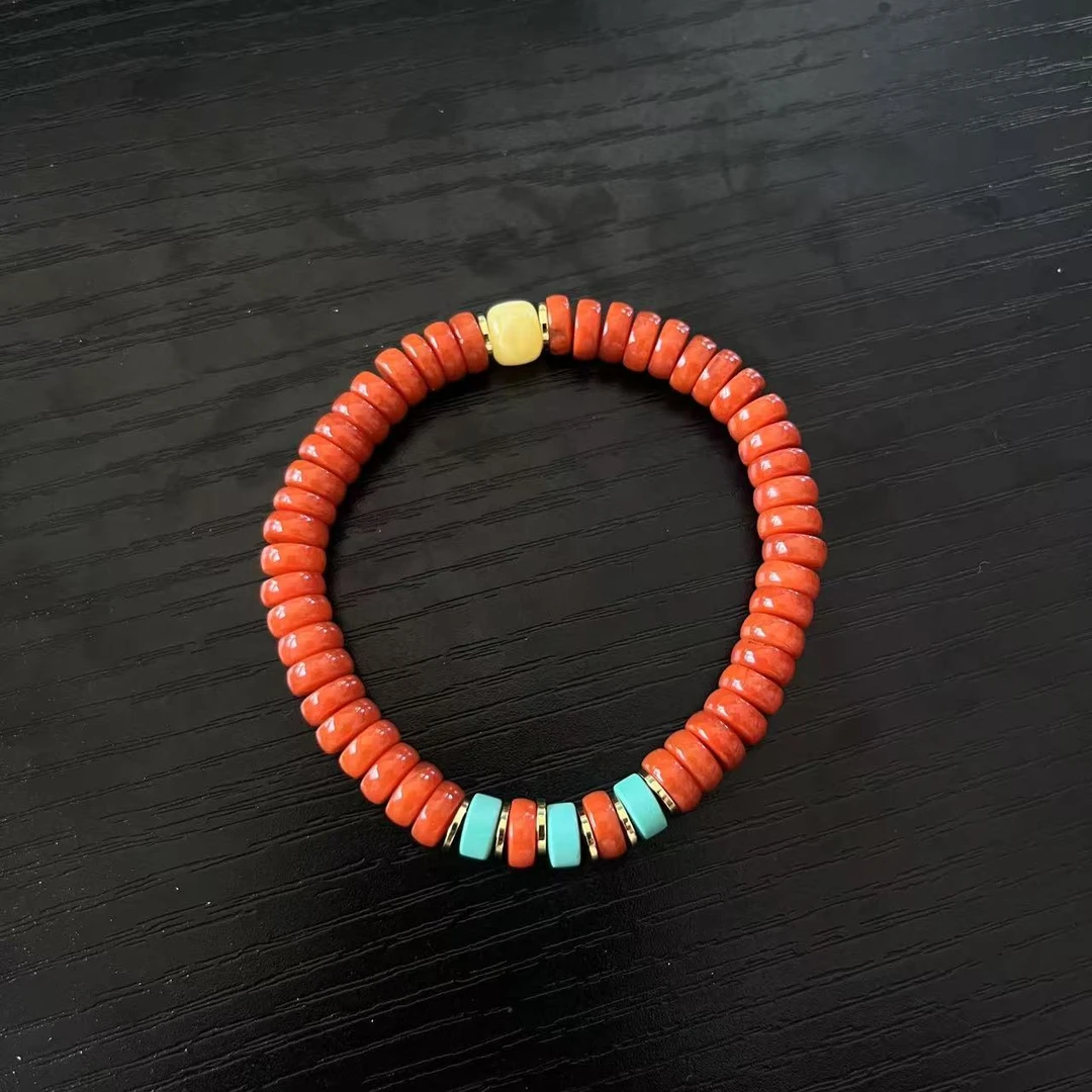 【巨伶石】南红药片单圈手串