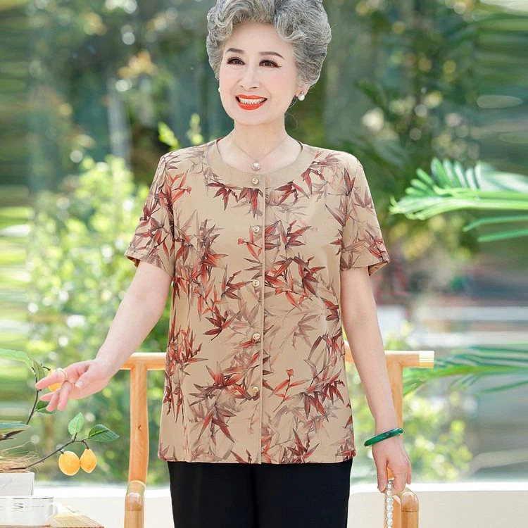 上衣舒适T恤2025短袖套头宽松古风春夏开衫圆领新中式妈妈装透气