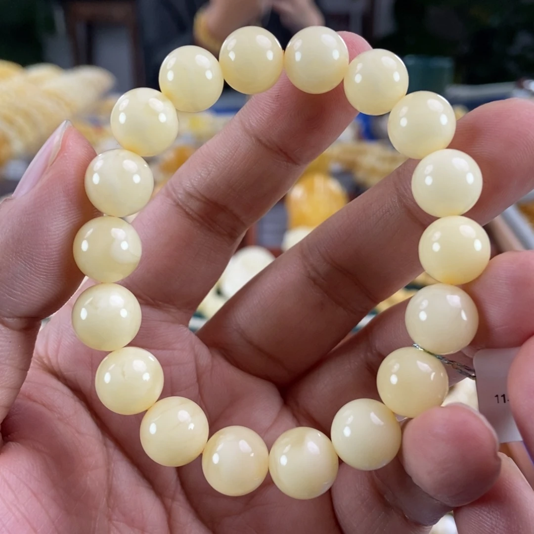 琥珀未镶嵌珠宝奇石11浓白蜡手串14.52