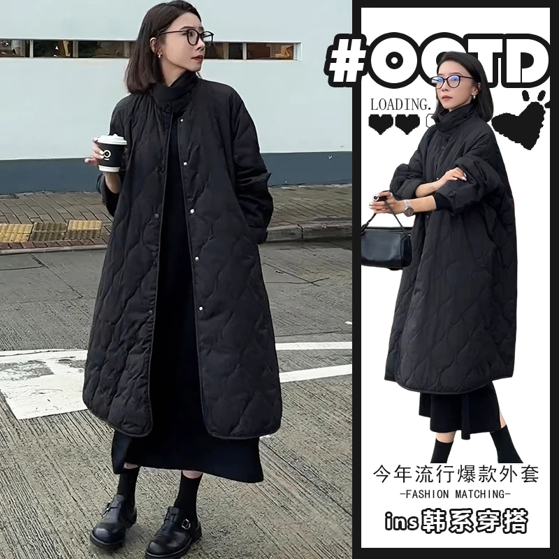 高级感超好看的中长款菱格风衣女2025秋冬新款宽松小众设计感外套