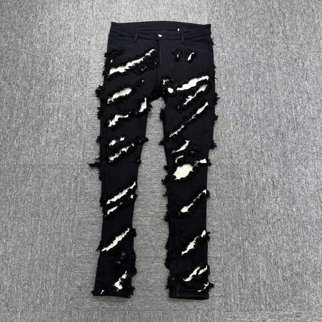99新 RICKOWENS 刀割破坏撕裂牛仔裤/44码/14923