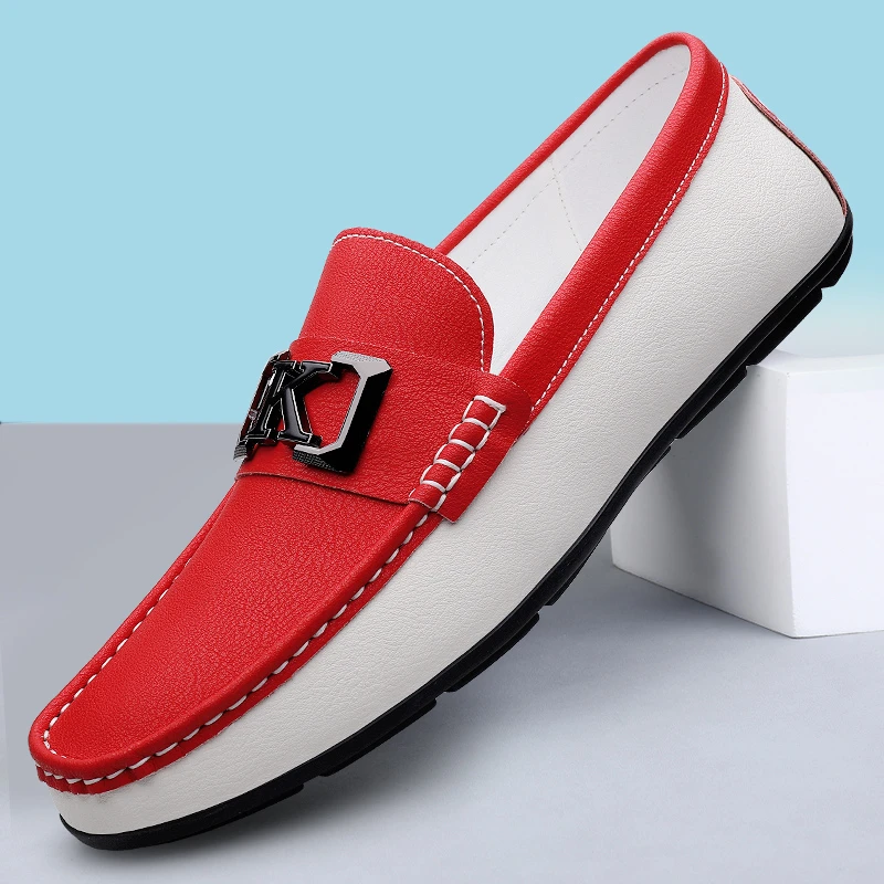 男士纯牛皮潮流豆豆鞋春季新款软底透气男士舒适百搭时尚驾车鞋子