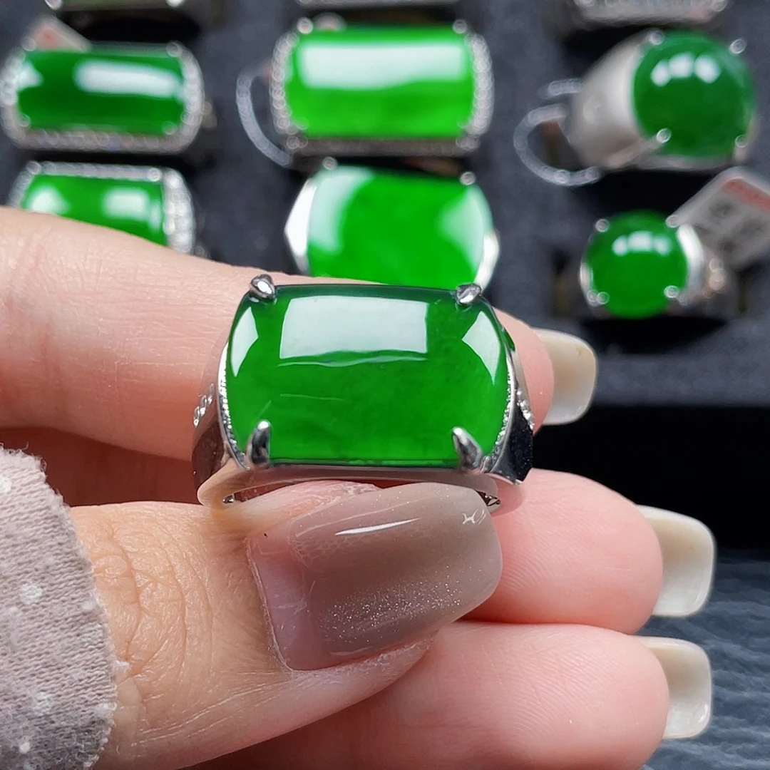 翡翠银S925镶嵌戒指天然A货翡翠没运费险3822