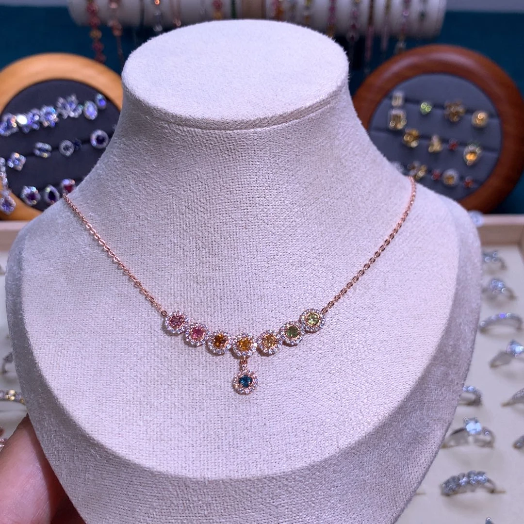 银S925镶嵌颈饰碧玺甜*?