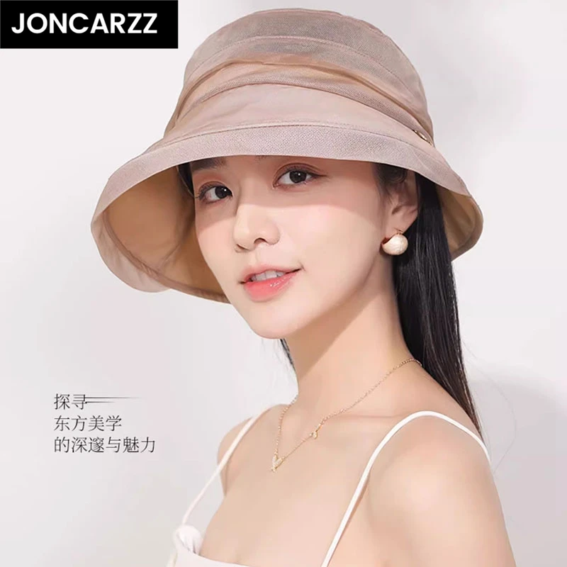 JONCARZZ真丝防晒大檐帽子女夏季渔夫帽太阳帽洋气妈妈帽遮阳帽