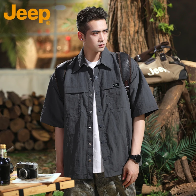 JEEP/吉普法式工装风短袖衬衫男款夏季2025新款休闲半袖衬衣外套