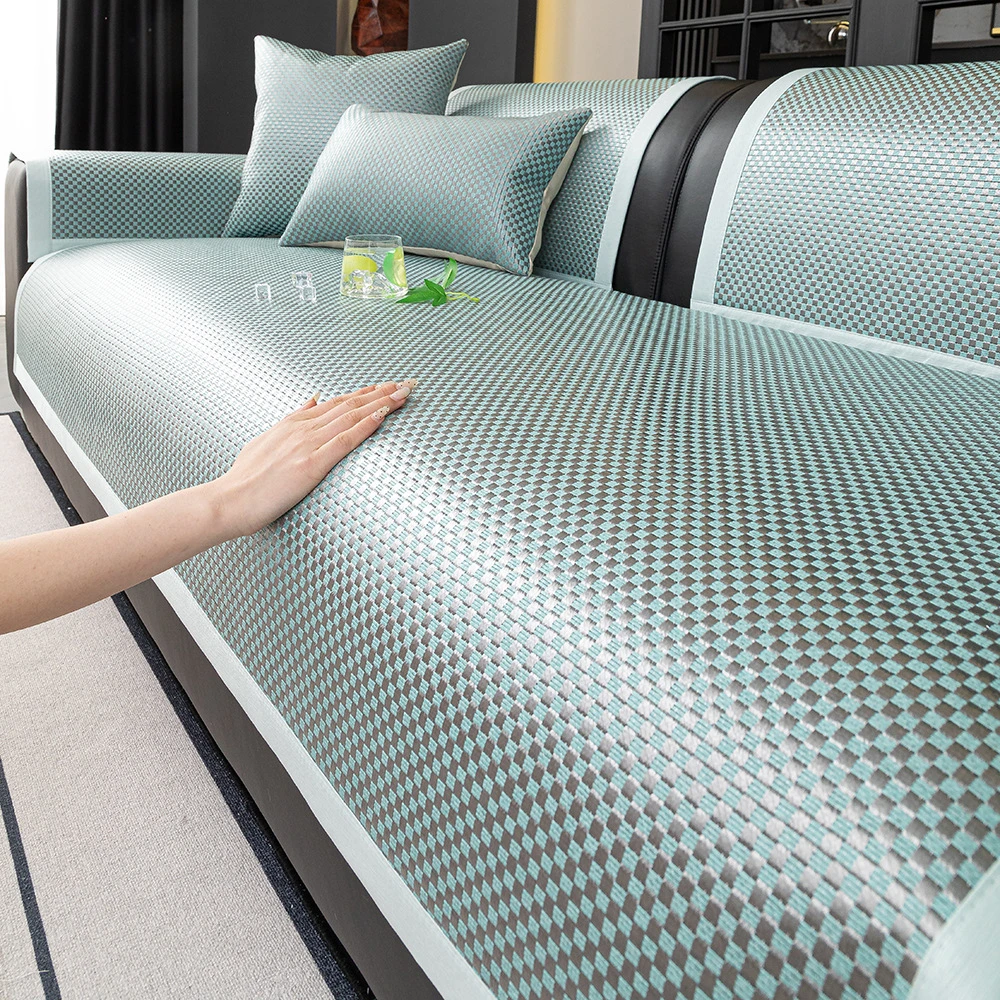 轻奢亲肤藤席沙发垫2025夏季新款冰丝凉垫套罩靠背巾防滑沙发坐垫