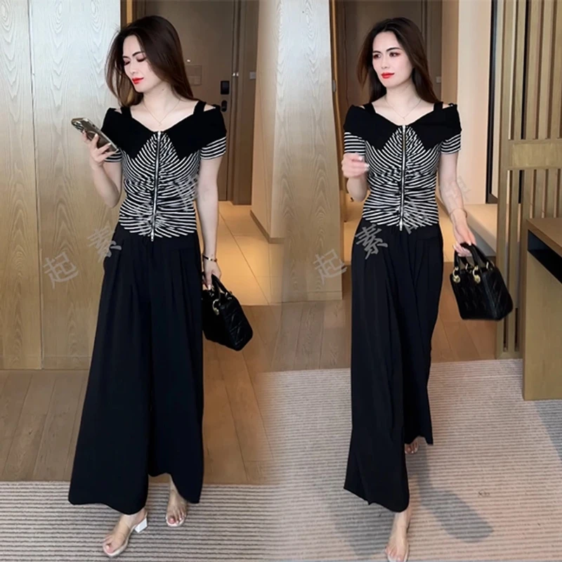 短袖T恤女2025新款夏季洋气减龄显瘦时尚短款遮肚露肩上衣气质