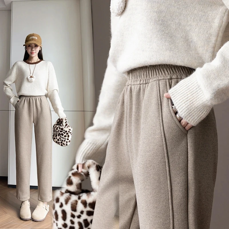 秋冬厚款冬季大码加绒加厚款休闲裤秋季高腰直筒显瘦宽松外穿女裤