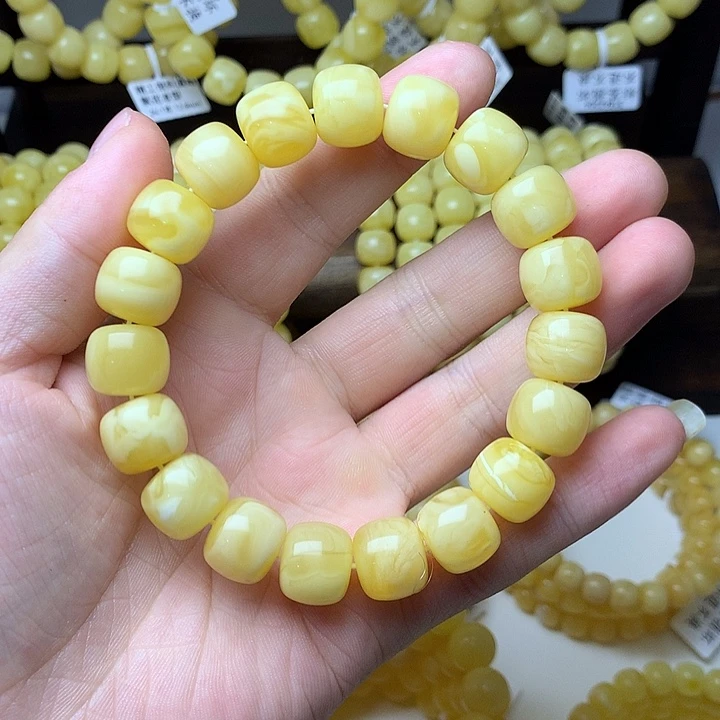 琥珀未镶嵌手链俄料满蜡白花老型
