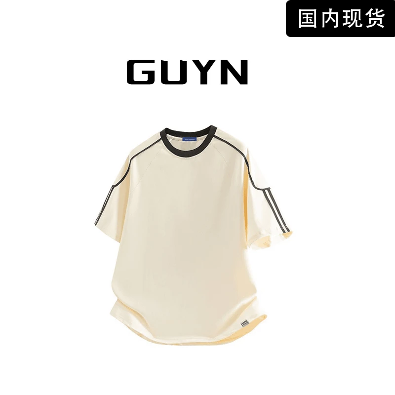 【品牌现货】GUYN美式拼色短袖男女同款夏季潮流t恤男宽松圆领上衣