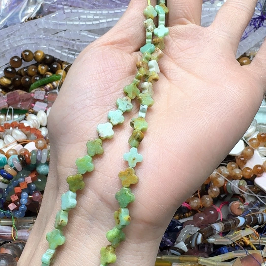 玛瑙/玉髓未镶嵌珠宝半成品一条8mm绿澳宝四叶草