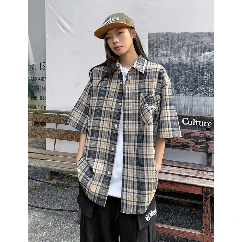 404MOB时尚休闲衬衫风格短袖百搭夏季宽松运动情侣衬衣