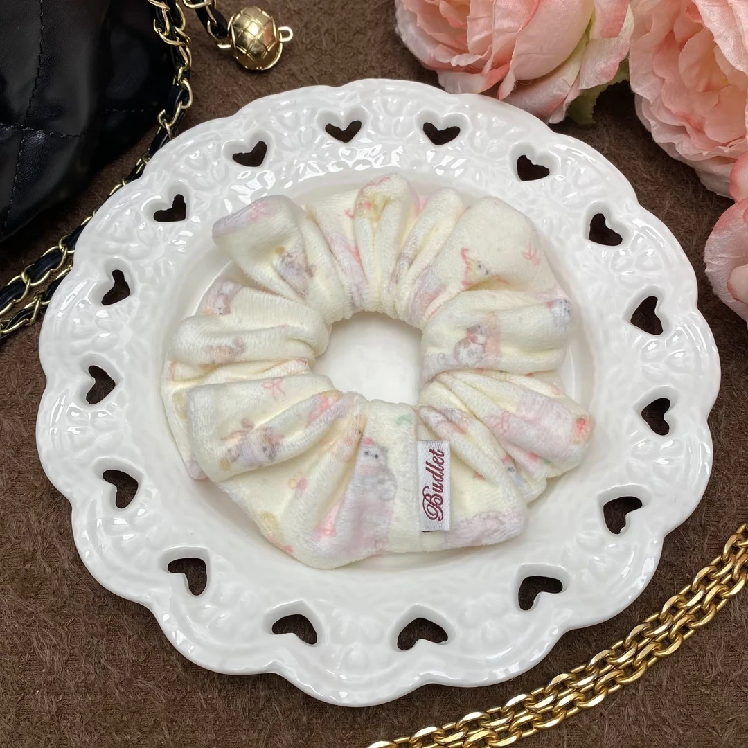 毛绒绒发圈原创手作温柔可爱卡通猫咪甜美风浅奶黄色日系大肠发圈