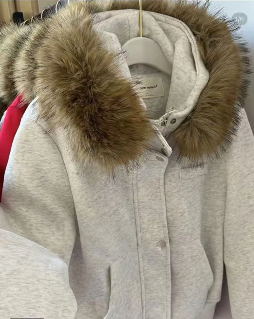 214Q长袖纯色常规连帽棉服棉衣毛领常规款秋冬季Px644