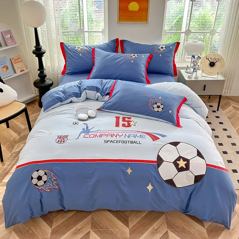 四季款大男生四件套全棉纯棉运动风床上用品床单床笠款4件套足球