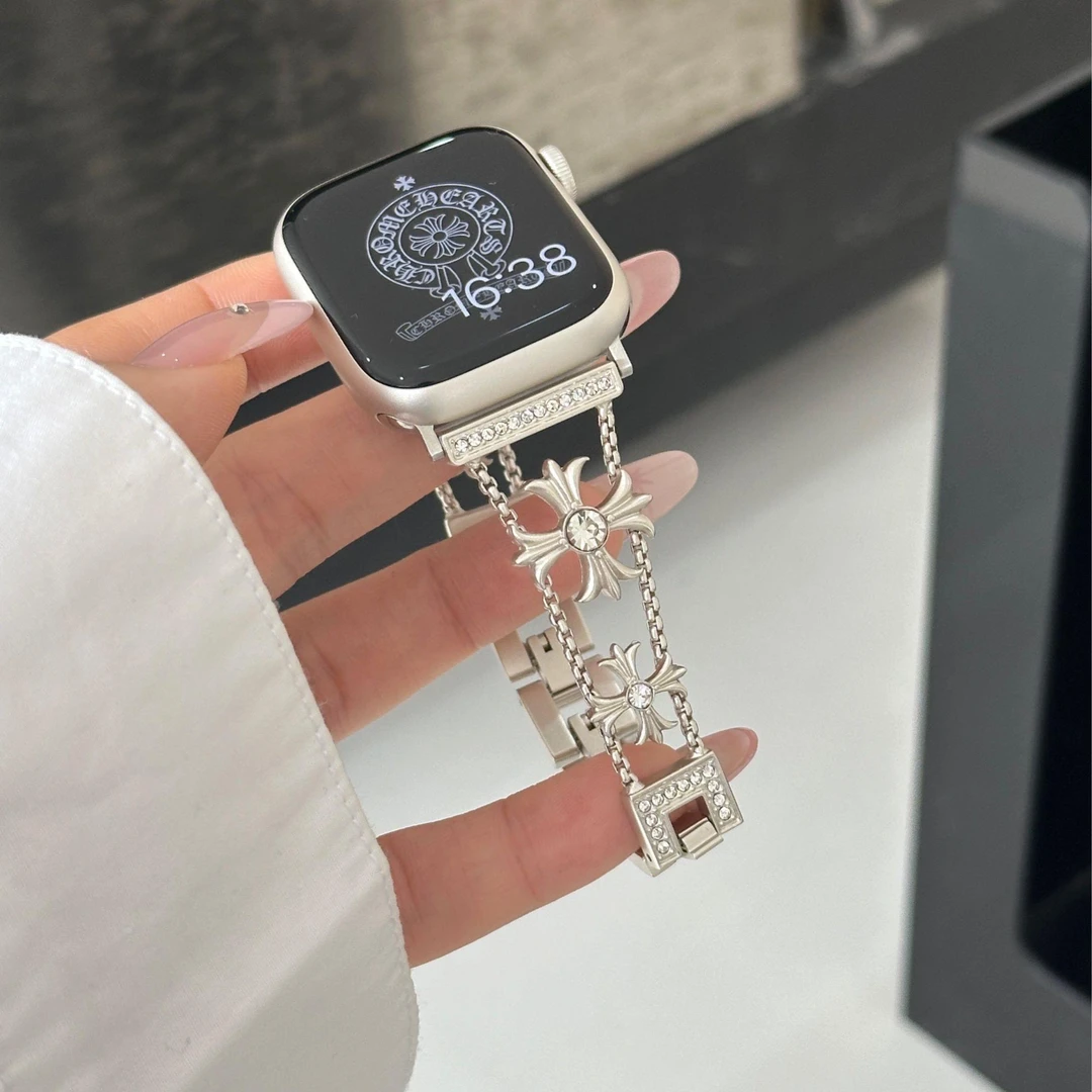 iwatch9新款S10小香风克罗心铜链金属表带适用苹果AppleWatch8765