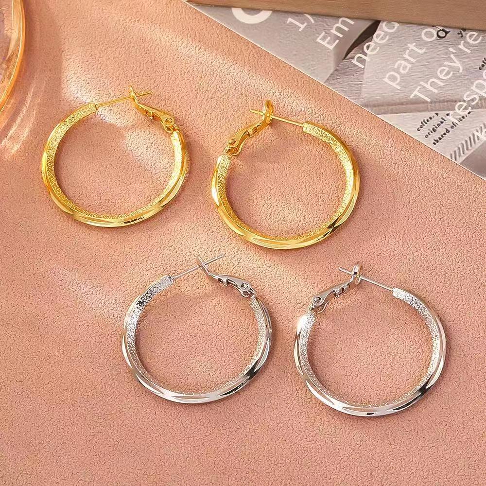 铜合金耳饰 简约百搭素圈转运耳环女金色轻奢铜合金耳饰