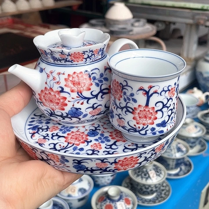 青花釉下彩壶杯子壶承