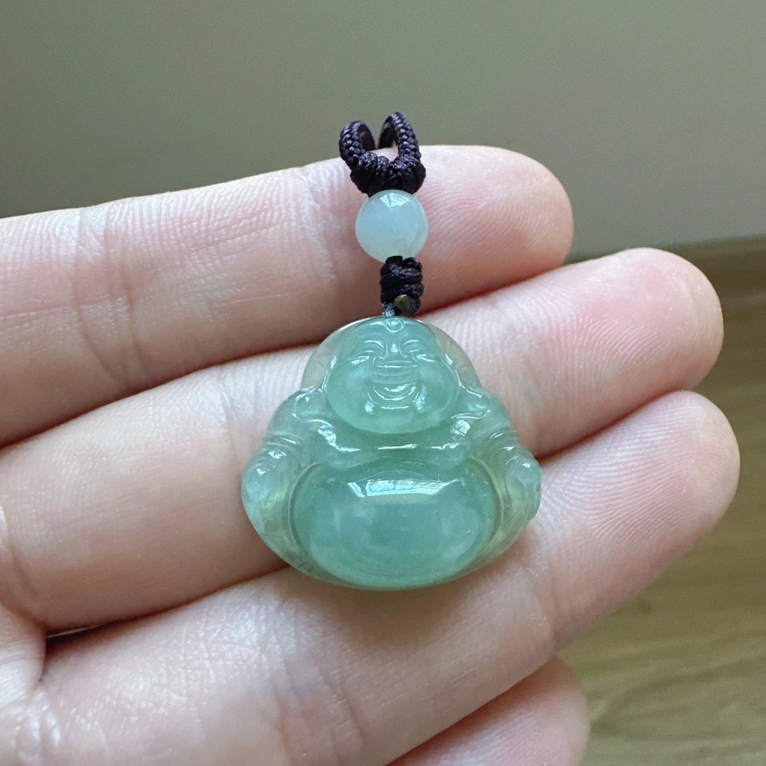 天然缅甸翡翠A货 佛公挂件 尺寸20.1*22*6.4mm