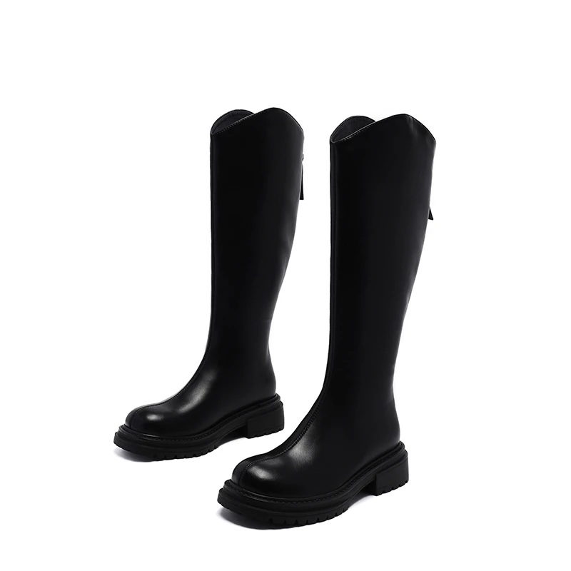长筒靴女2025年秋新款v口大筒围高筒骑士靴H62