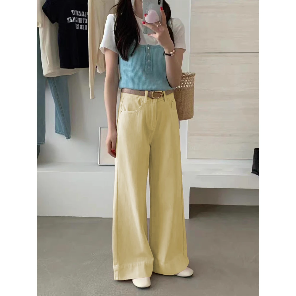 066宽松显瘦微喇牛仔裤女2025春秋新款微喇高腰弹力阔腿拖地裤