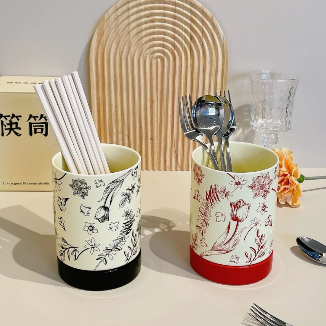 繁花陶瓷筷子篓筷笼家用筷子筒家用勺子筷子收纳盒筷筒置物架