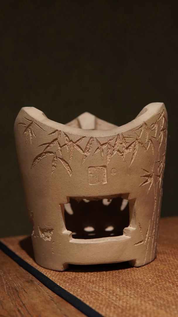 邱彬经典刻绘【竹叶窗】矮款白泥凉炉文人茶器煮茶炉