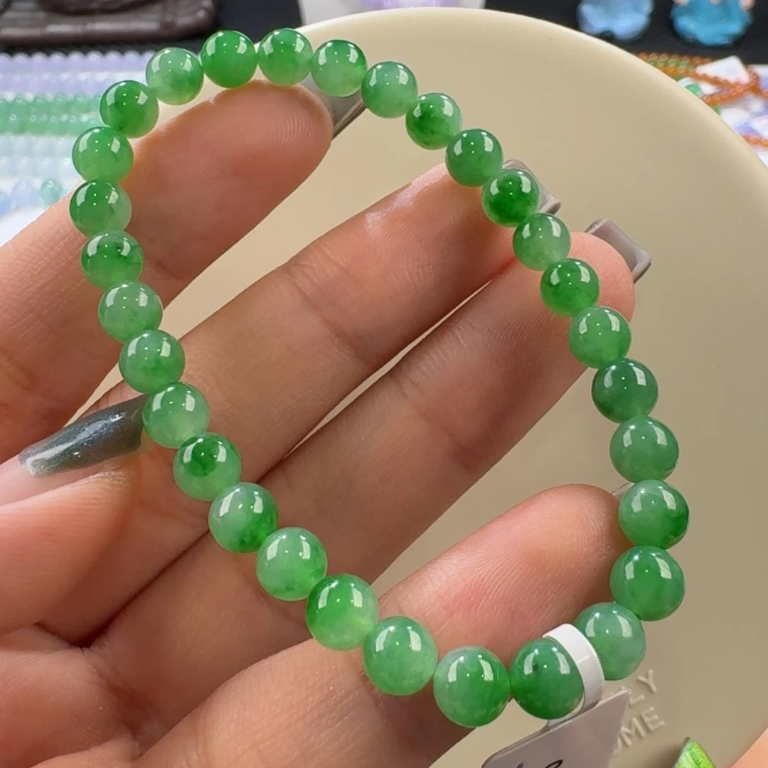 翡翠手串未镶嵌冰飘辣阳绿花手串卡6 福利！上新！